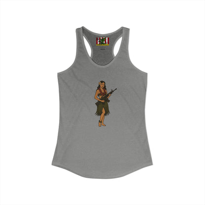 Hula Girl Packin' Heat Women's Racerback Tank Top by theGreenDragonTavern.shop