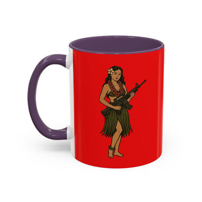 Hula Girl Packin' Heat Red Accent Mug by theGreenDragonTavern.shop