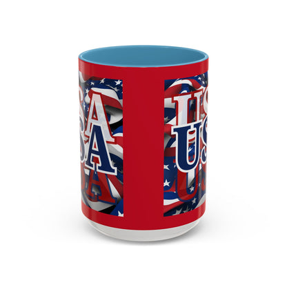 USA Blue font Center Patriot Red Accent Mug by theGreenDragonTavern.shop
