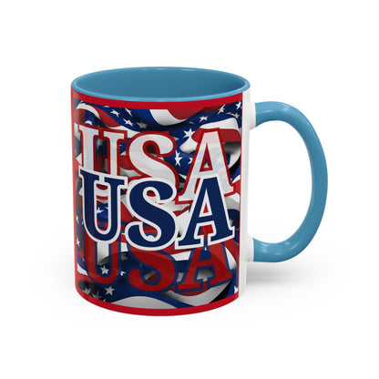 USA Blue font Center Patriot Red Accent Mug by theGreenDragonTavern.shop