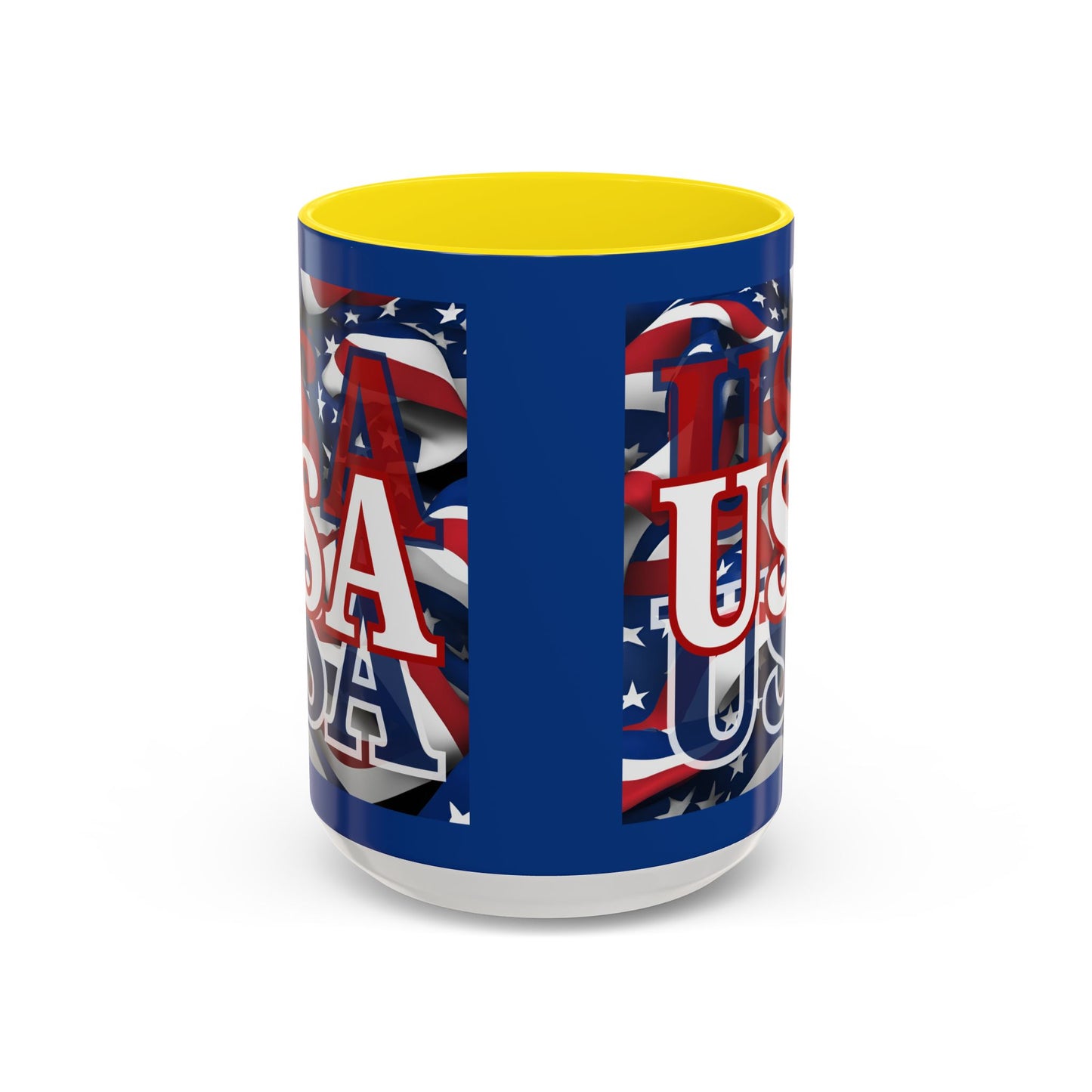 USA White font Center Patriot Blue Accent Mug by theGreenDragonTavern.shop