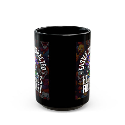 Easily Distracted by Heinous Fuckery Little Jinx Black Mug by theGreenDragonTavern.shop