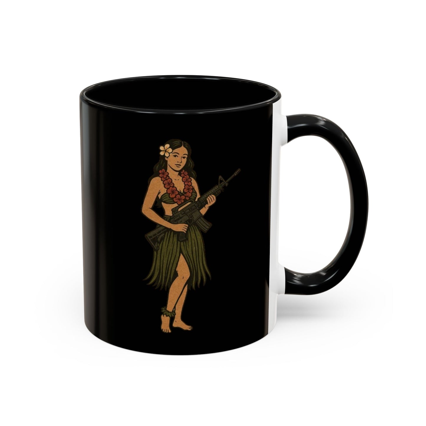 Hula Girl Packin' Heat Black Accent Mug by theGreenDragonTavern.shop