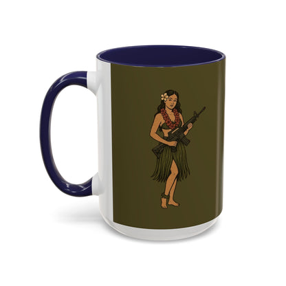 Hula Girl Packin' Heat Dark Green Accent Mug by theGreenDragonTavern.shop