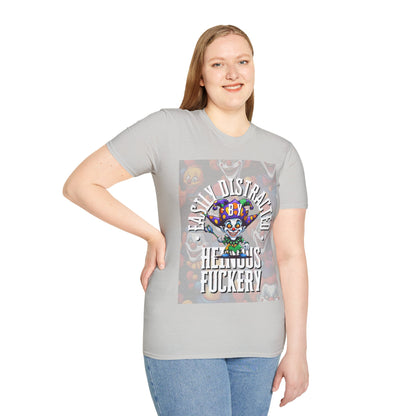 Easily Distracted by Heinous Fuckery Little Jincs Light colors Unisex T-Shirt by theGreenDragonTavern.shop