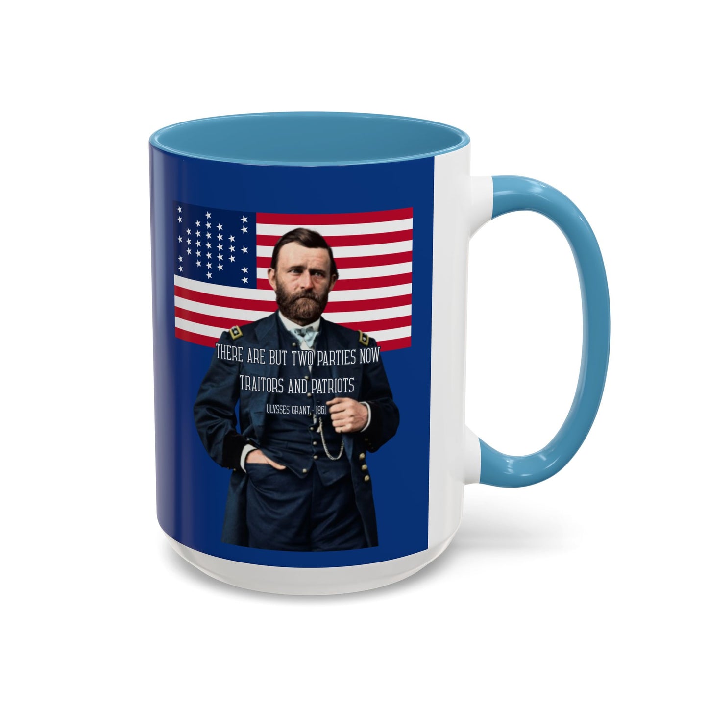 "Traitors and Patriots" Ulysses Grant Dark Blue Accent Mug by theGreenDragonTavern.shop