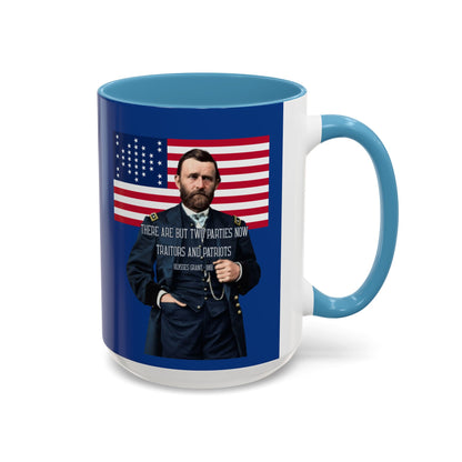 "Traitors and Patriots" Ulysses Grant Dark Blue Accent Mug by theGreenDragonTavern.shop