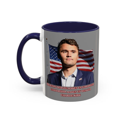 Charlie Kirk, Healthy Debate Grey Accent Mug by theGreenDragonTavern.shop