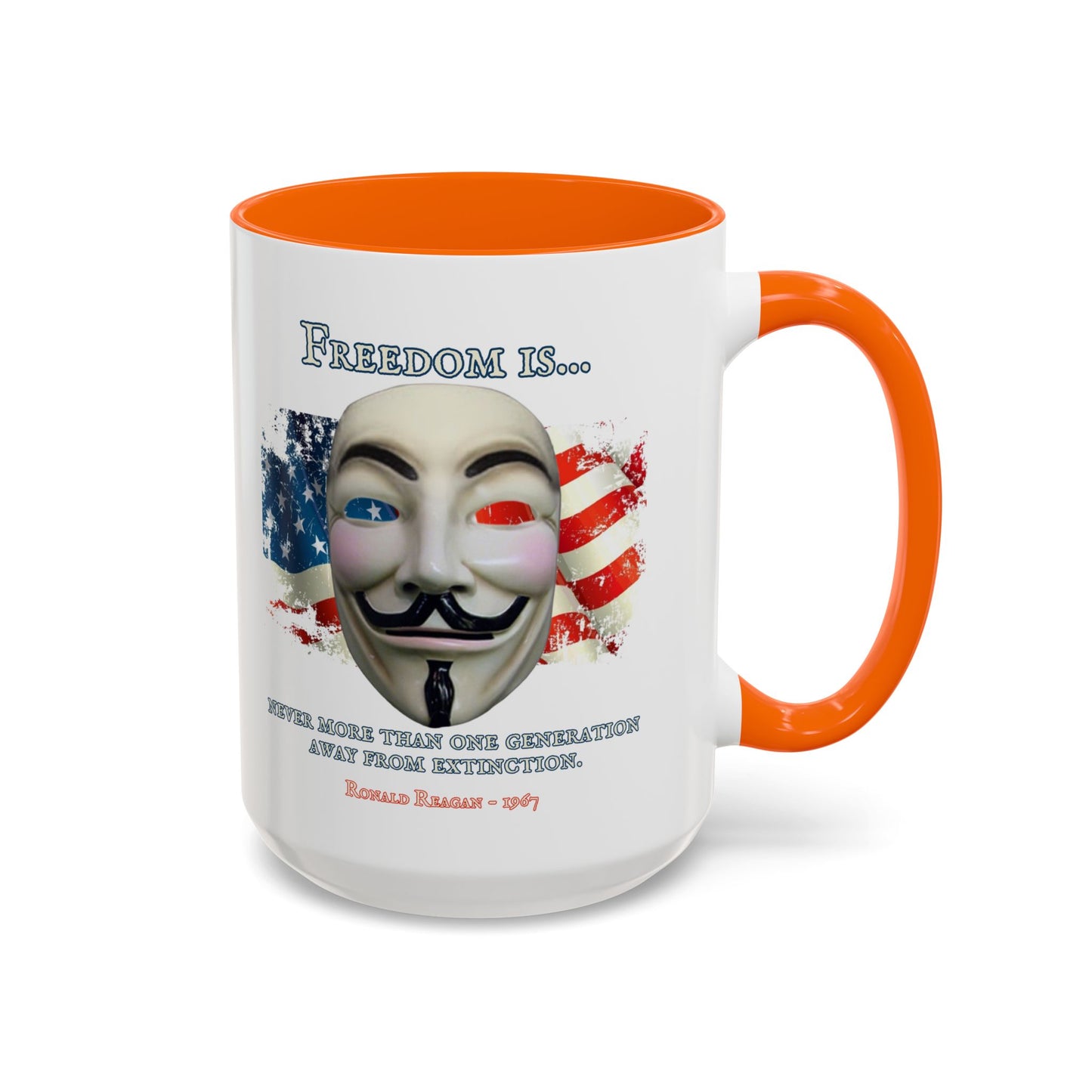 Ronald Reagan Freedom Vendetta White Accent Mug by theGreenDragonTavern.shop