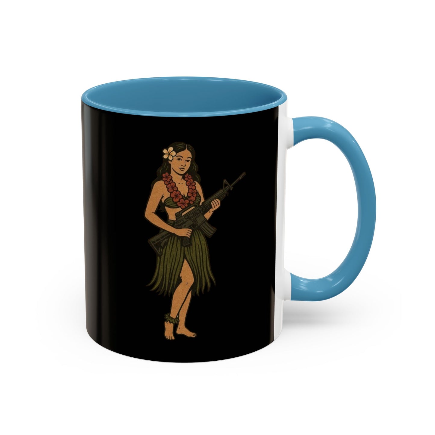 Hula Girl Packin' Heat Black Accent Mug by theGreenDragonTavern.shop