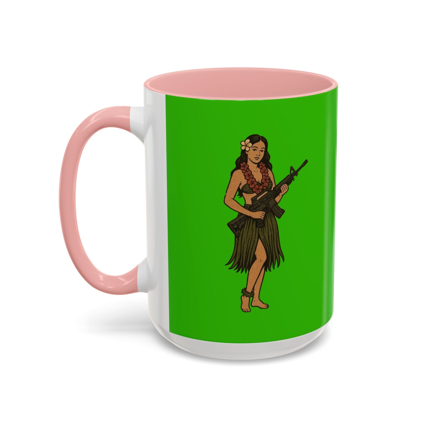 Hula Girl Packin' Heat Light Green Accent Mug by theGreenDragonTavern.shop