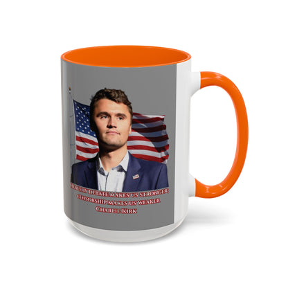 Charlie Kirk, Healthy Debate Grey Accent Mug by theGreenDragonTavern.shop