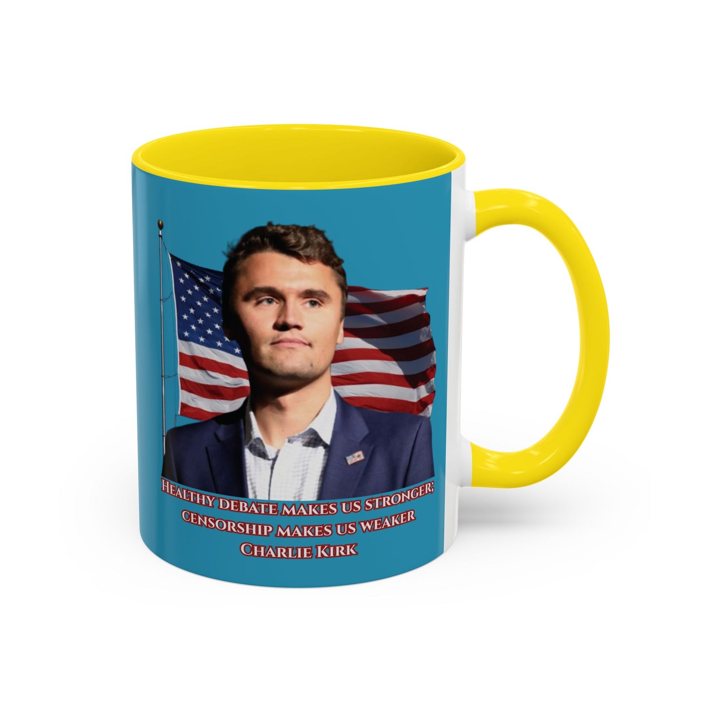 Charlie Kirk, Healthy Debate Turquoise Accent Mug by theGreenDragonTavern.shop