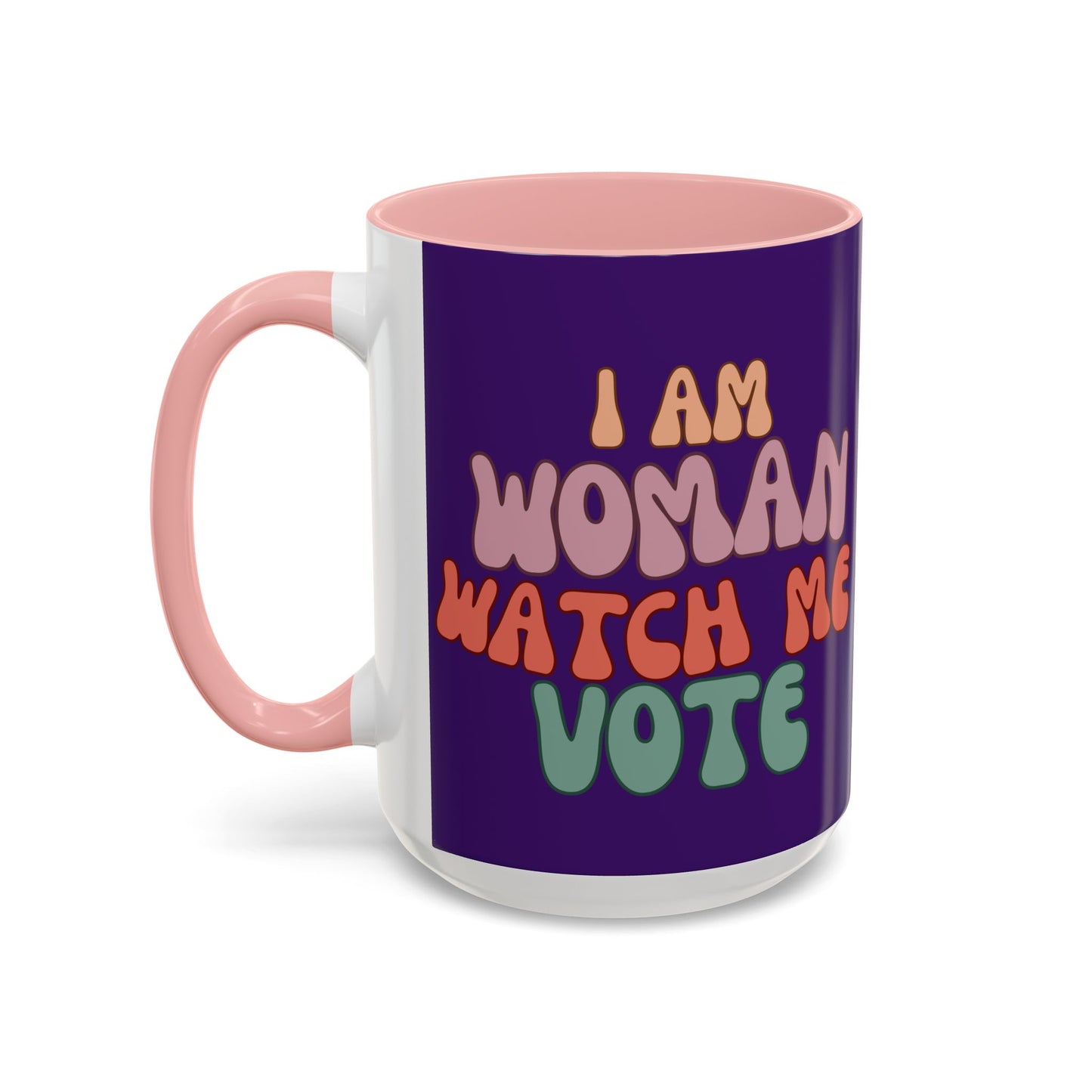 I Am Woman Watch Me Vote Dark Purple Accent Mug by theGreenDragonTavern.shop
