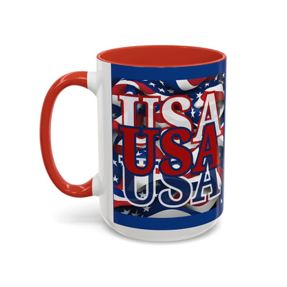 USA Red font Center Patriot Blue Accent Mug by theGreenDragonTavern.shop