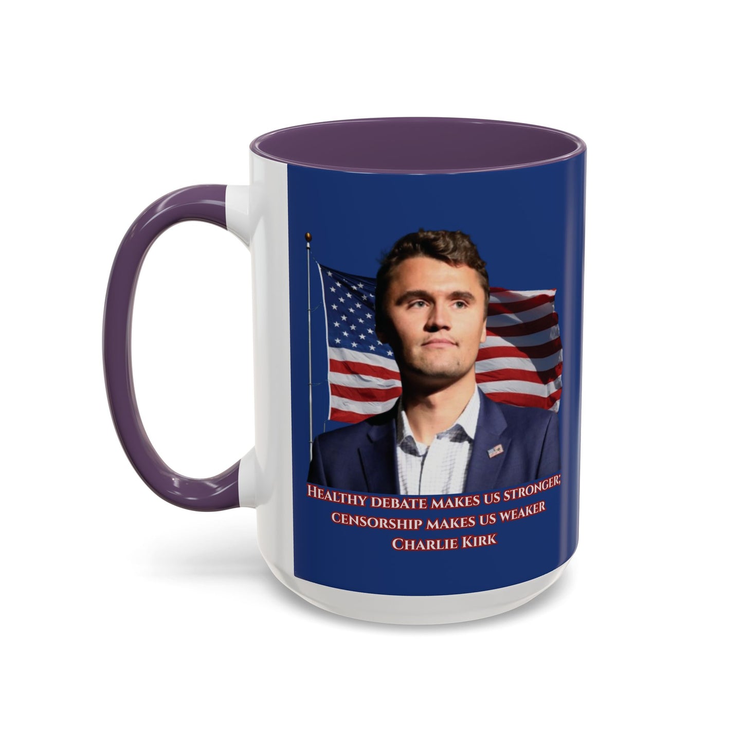 Charlie Kirk, Healthy Debate Blue Accent Mug by theGreenDragonTavern.shop