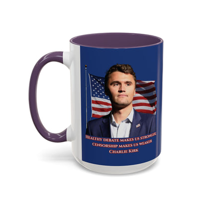 Charlie Kirk, Healthy Debate Blue Accent Mug by theGreenDragonTavern.shop