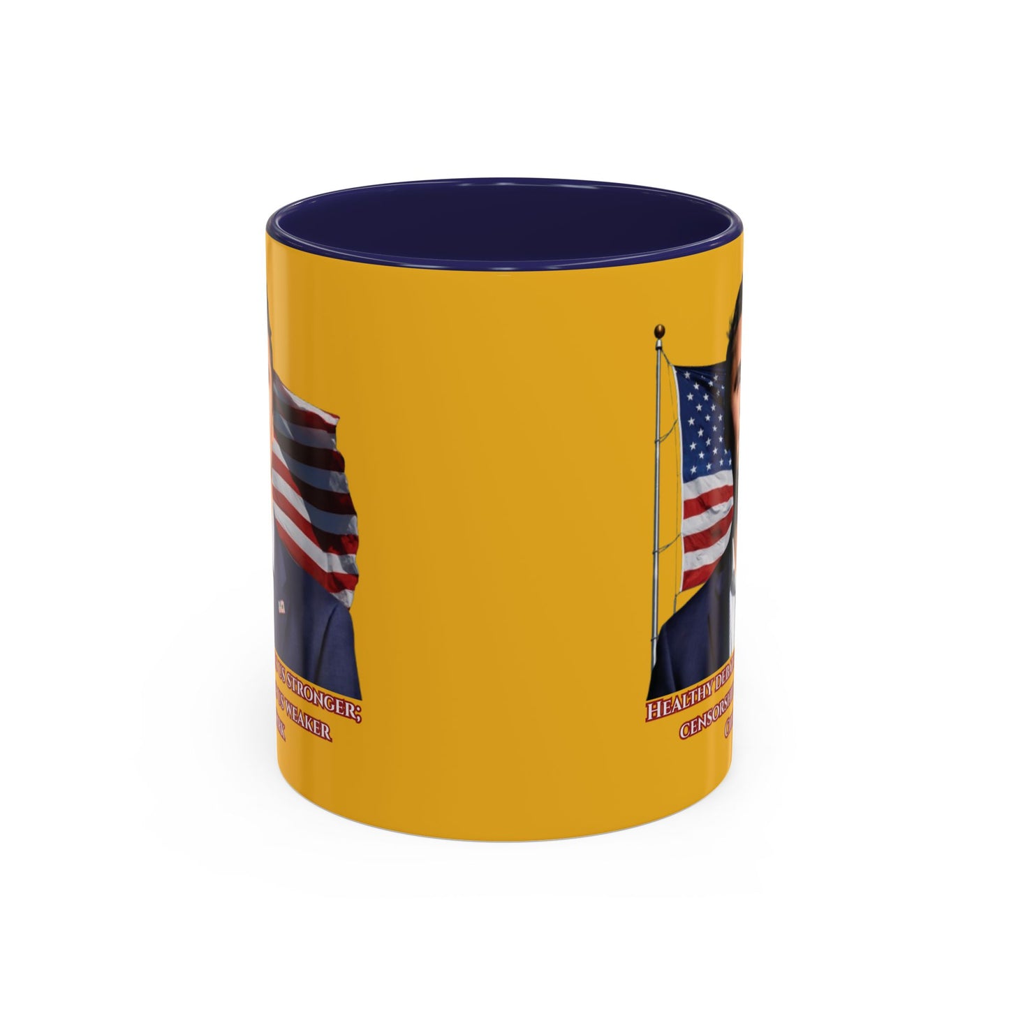 Charlie Kirk, Healthy Debate Yellow Accent Mug by theGreenDragonTavern.shop
