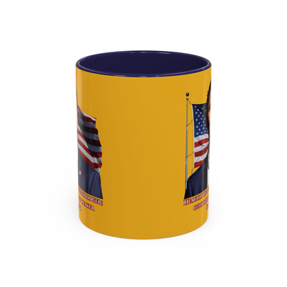 Charlie Kirk, Healthy Debate Yellow Accent Mug by theGreenDragonTavern.shop