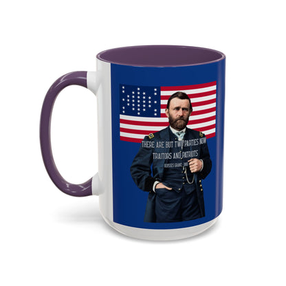 "Traitors and Patriots" Ulysses Grant Dark Blue Accent Mug by theGreenDragonTavern.shop