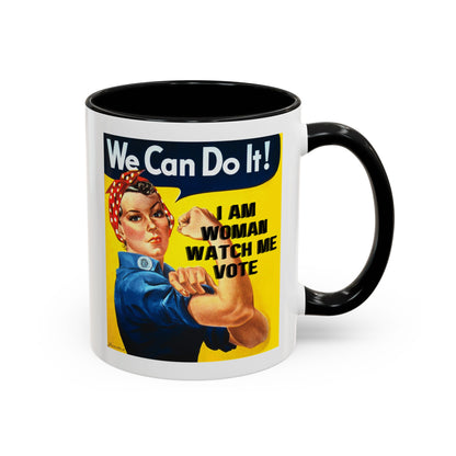 I Am Woman Watch Me Vote Rosie White Accent Mug by theGreenDragonTavern.shop