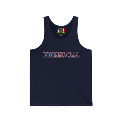 Freedom, Blue font Unisex Jersey Tank Top by theGreenDragonTavern.shop