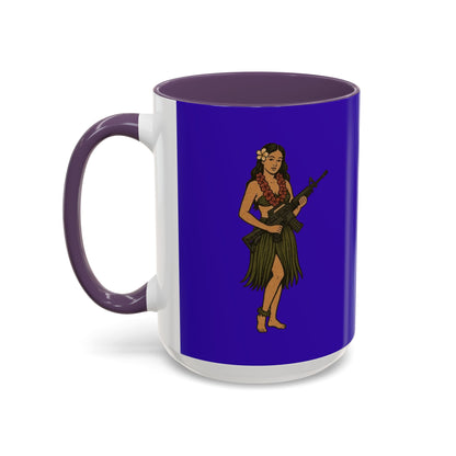 Hula Girl Packin' Heat Dark Purple Accent Mug by theGreenDragonTavern.shop