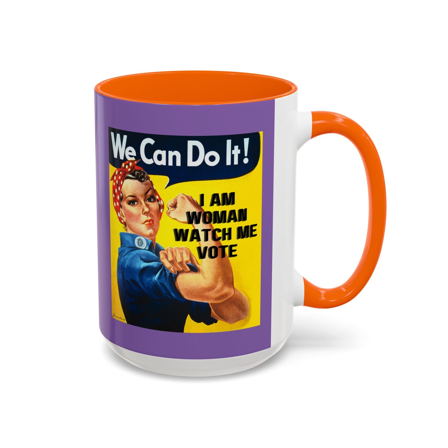 I Am Woman Watch Me Vote Rosie Light Purple Accent Mug by theGreenDragonTavern.shop