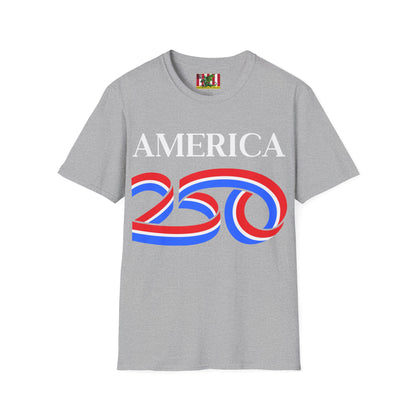 America 250 White font, Light colors, Unisex T-Shirt by theGreenDragonTavern.shop