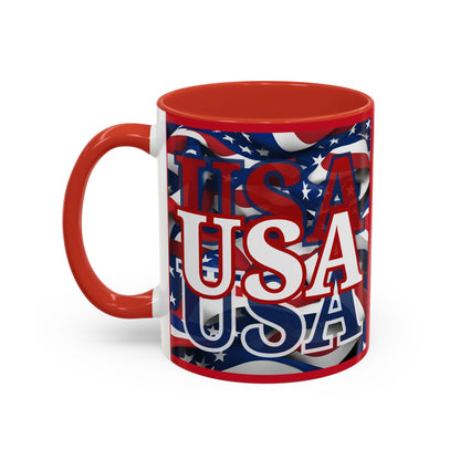 USA White font Center Patriot Red Accent Mug by theGreenDragonTavern.shop