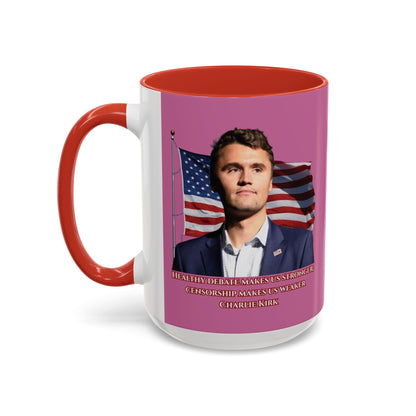 Charlie Kirk, Healthy Debate Pink Accent Mug by theGreenDragonTavern.shop