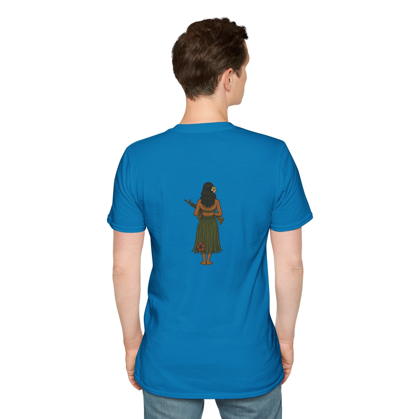 2-sided, Hula Girl Packin' Heat Dark colors Unisex T-Shirt by theGreenDragonTavern.shop