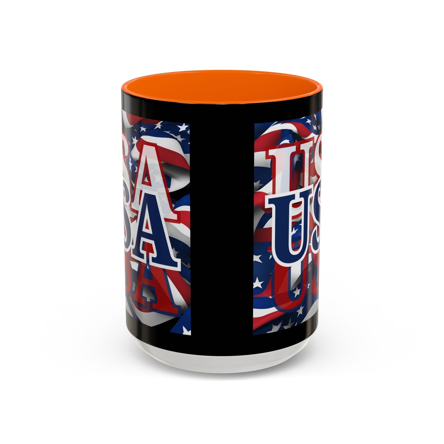 USA Blue font Center Patriot Black Accent Mug by theGreenDragonTavern.shop