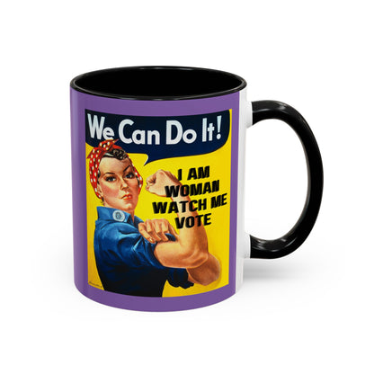 I Am Woman Watch Me Vote Rosie Light Purple Accent Mug by theGreenDragonTavern.shop