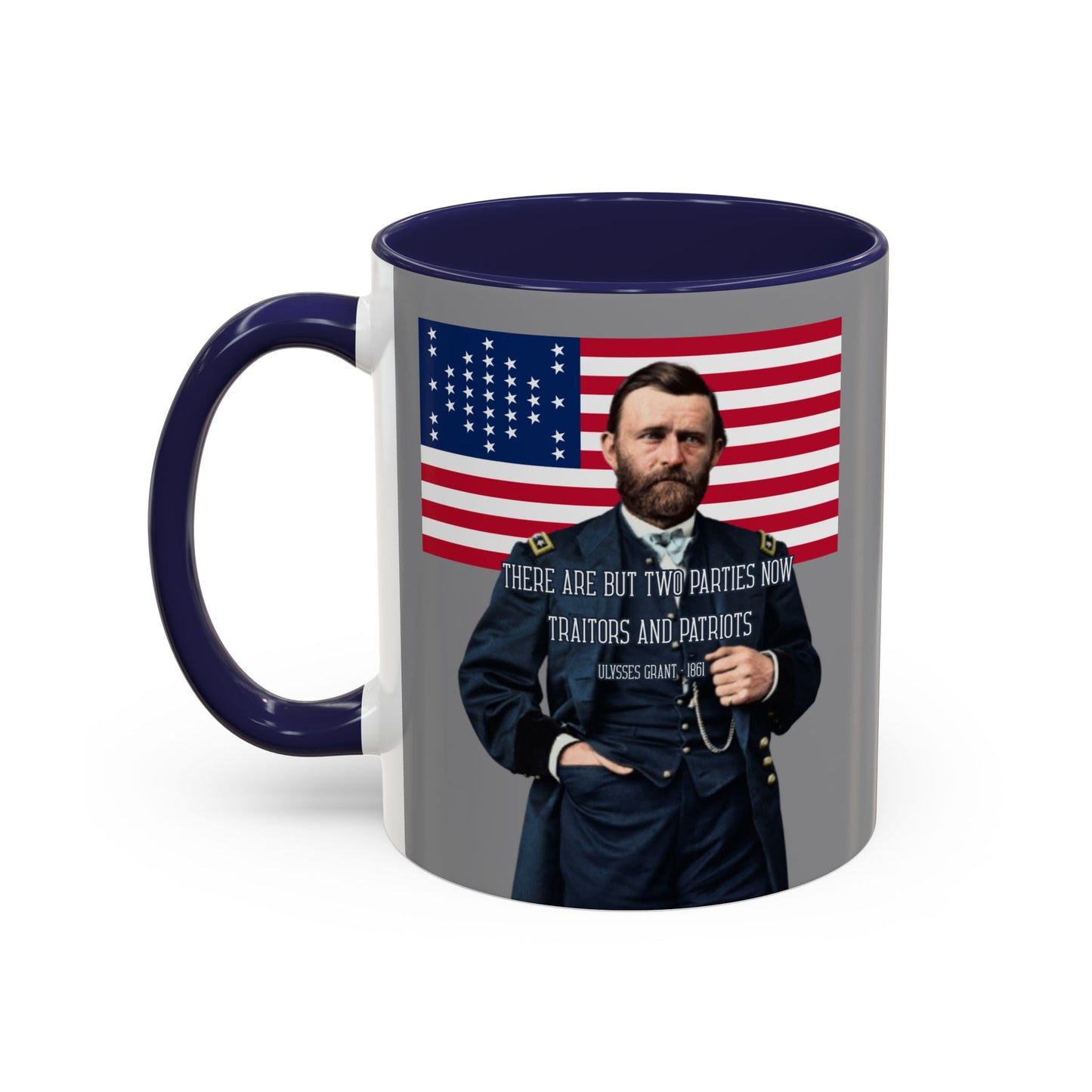 "Traitors and Patriots" Ulysses Grant Grey Accent Mug by theGreenDragonTavern.shop