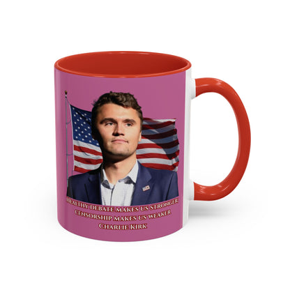 Charlie Kirk, Healthy Debate Pink Accent Mug by theGreenDragonTavern.shop