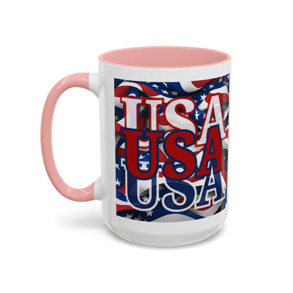 USA Red font Center Patriot White Accent Mug by theGreenDragonTavern.shop