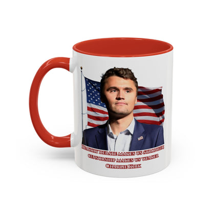 Charlie Kirk, Healthy Debate White Accent Mug by theGreenDragonTavern.shop