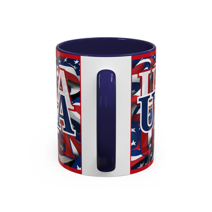 USA Blue font Center Patriot Red Accent Mug by theGreenDragonTavern.shop
