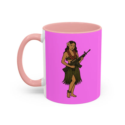 Hula Girl Packin' Heat Pink Accent Mug by theGreenDragonTavern.shop