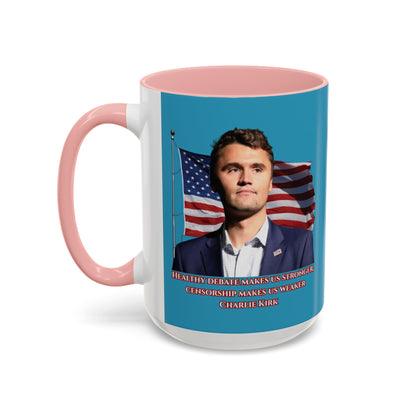 Charlie Kirk, Healthy Debate Turquoise Accent Mug by theGreenDragonTavern.shop