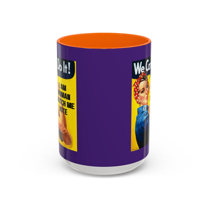 I Am Woman Watch Me Vote Rosie Dark Purple Accent Mug by theGreenDragonTavern.shop
