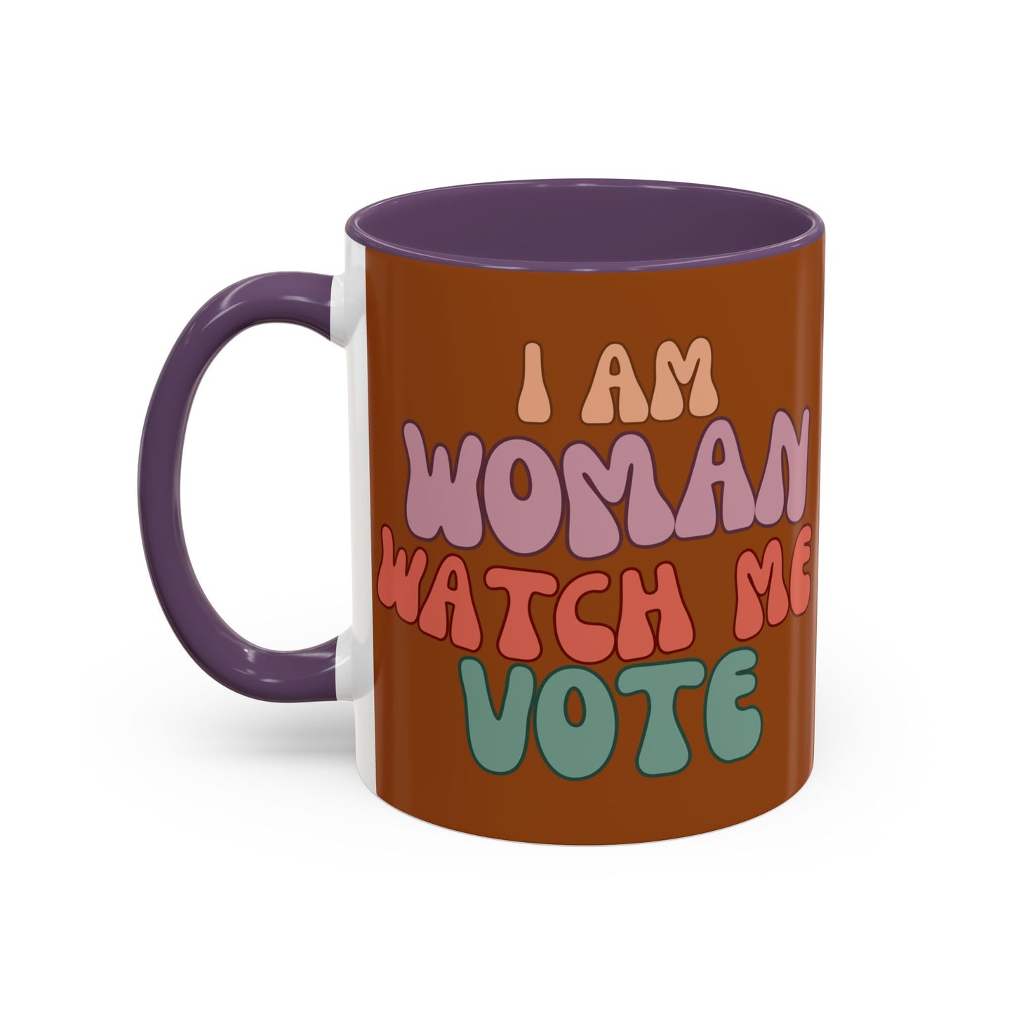 I Am Woman Watch Me Vote Brown Accent Mug by theGreenDragonTavern.shop