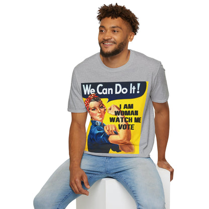 I Am Woman Watch Me Vote Rosie Light colors Unisex T-Shirt by theGreenDragonTavern.shop