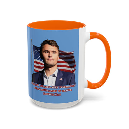Charlie Kirk, Healthy Debate Light Blue Accent Mug by theGreenDragonTavern.shop