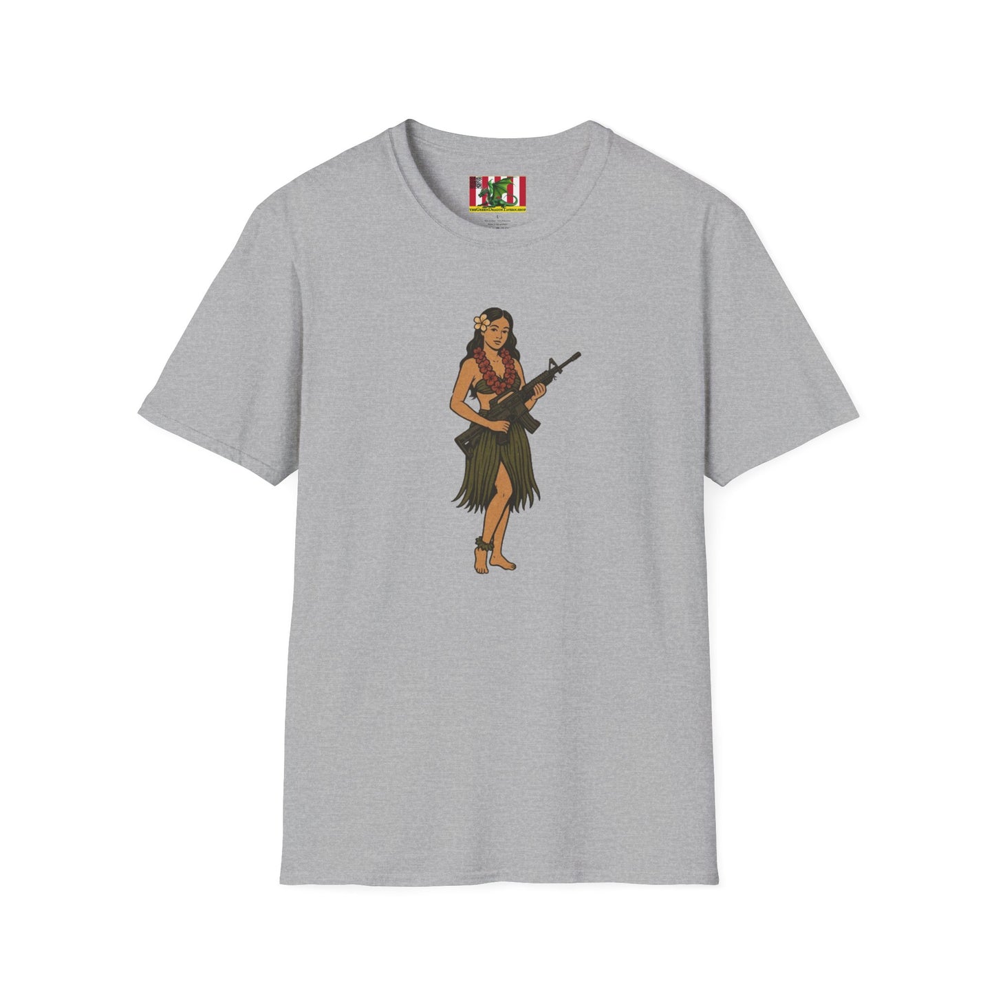 Hula Girl Packin' Heat Light colors Unisex T-Shirt by theGreenDragonTavern.shop