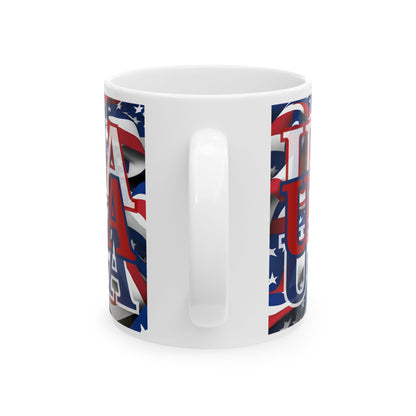 USA Red font Center Patriot White Mug by theGreenDragonTavern.shop