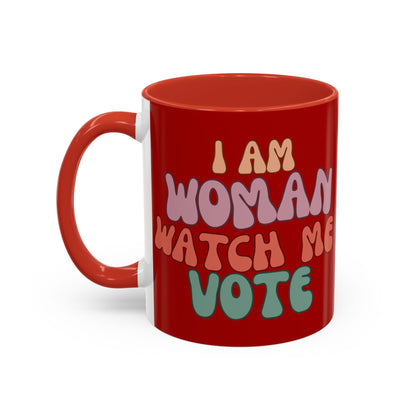I Am Woman Watch Me Vote Red Accent Mug by theGreenDragonTavern.shop