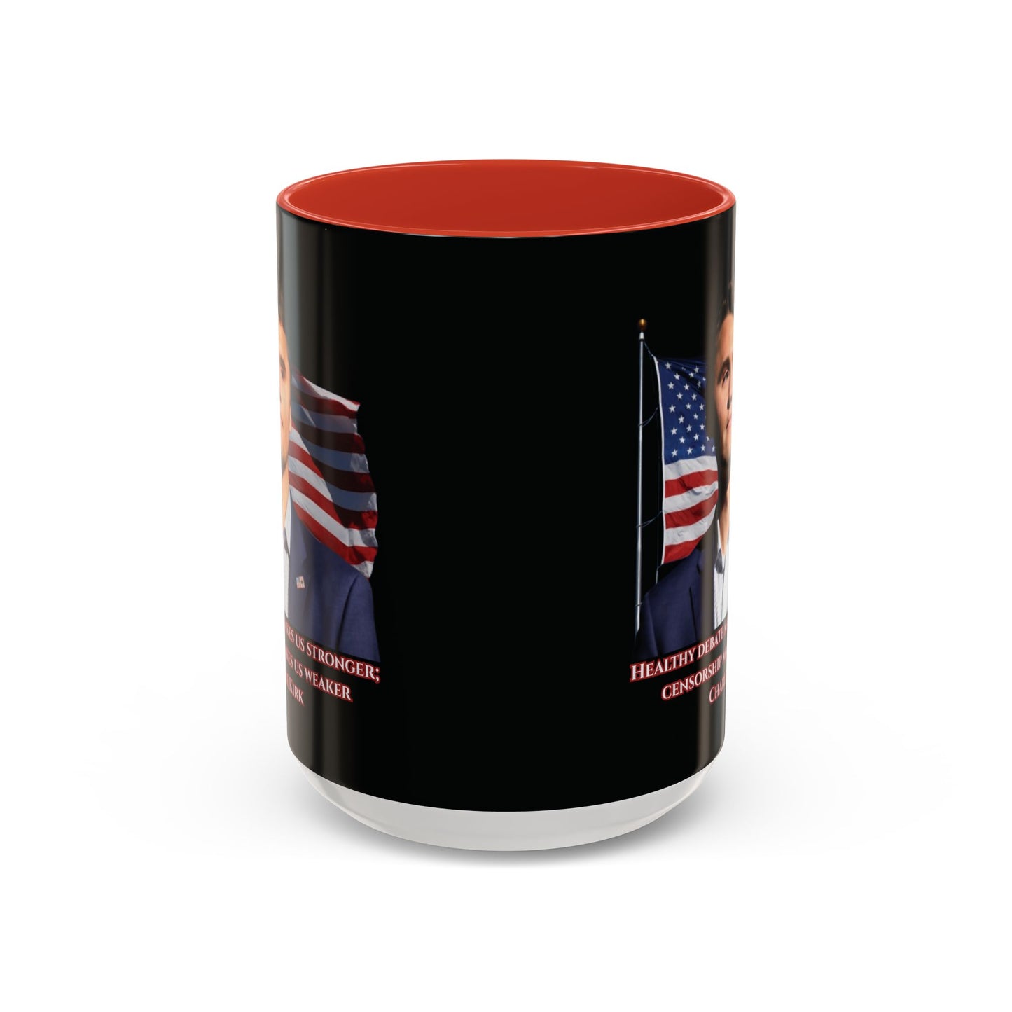 Charlie Kirk, Healthy Debate Black Accent Mug by theGreenDragonTavern.shop