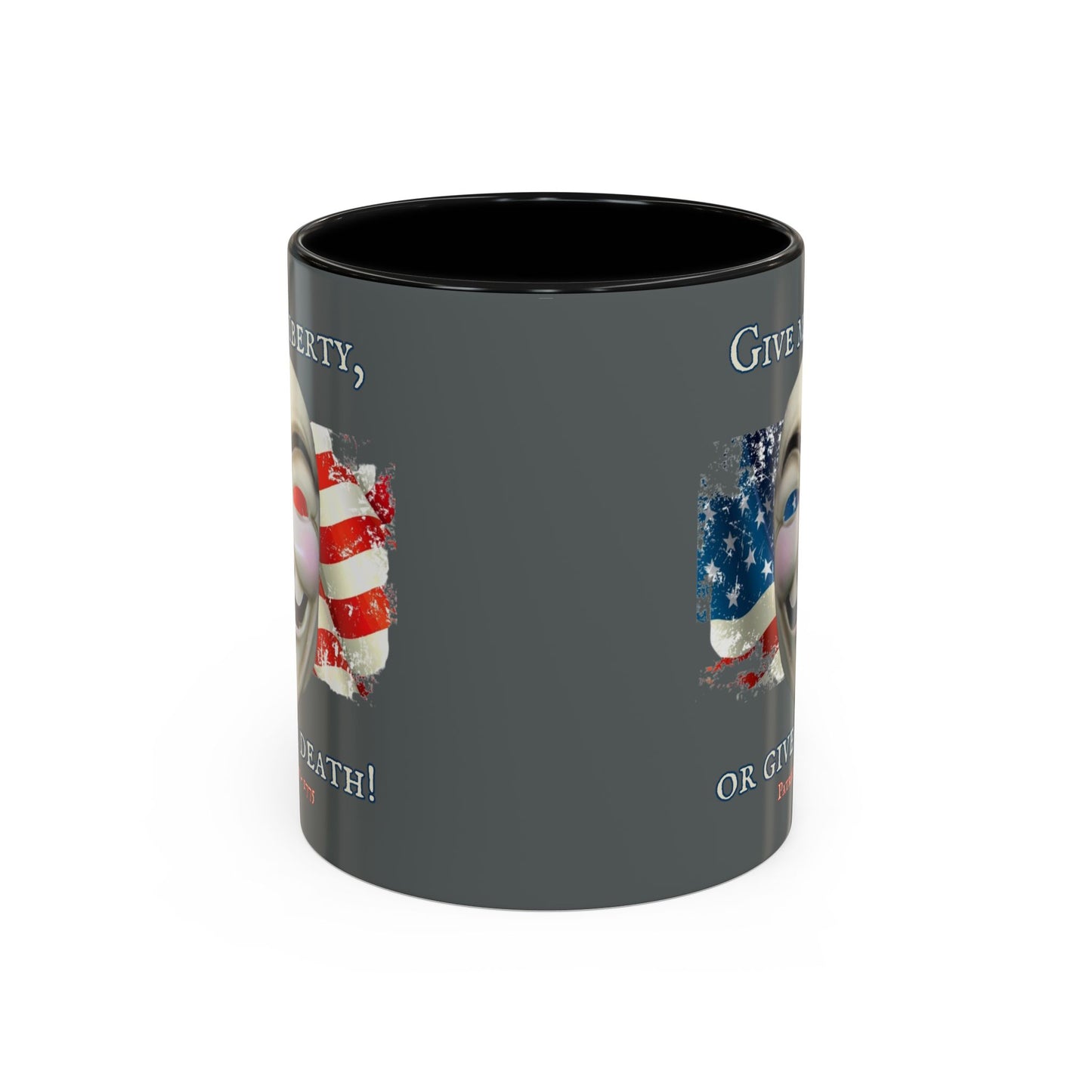 Vendetta, "Give me liberty, or give me death!" Grey Accent Mug by theGreenDragonTavern.shop